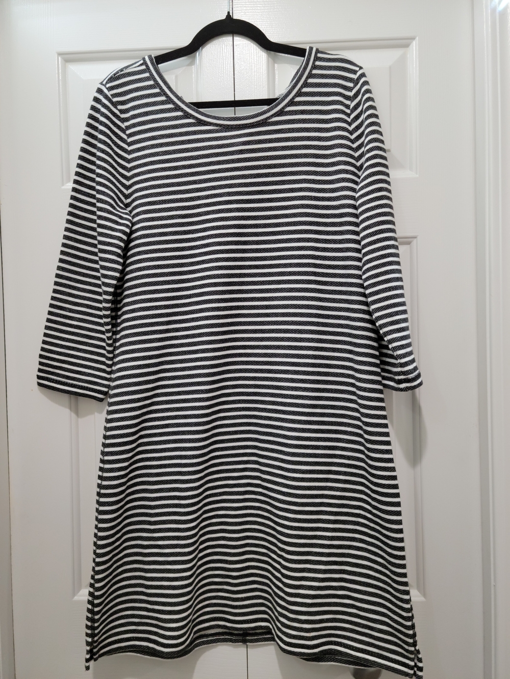 Talbots Black and White Striped A-Line Long Sleeve Dress